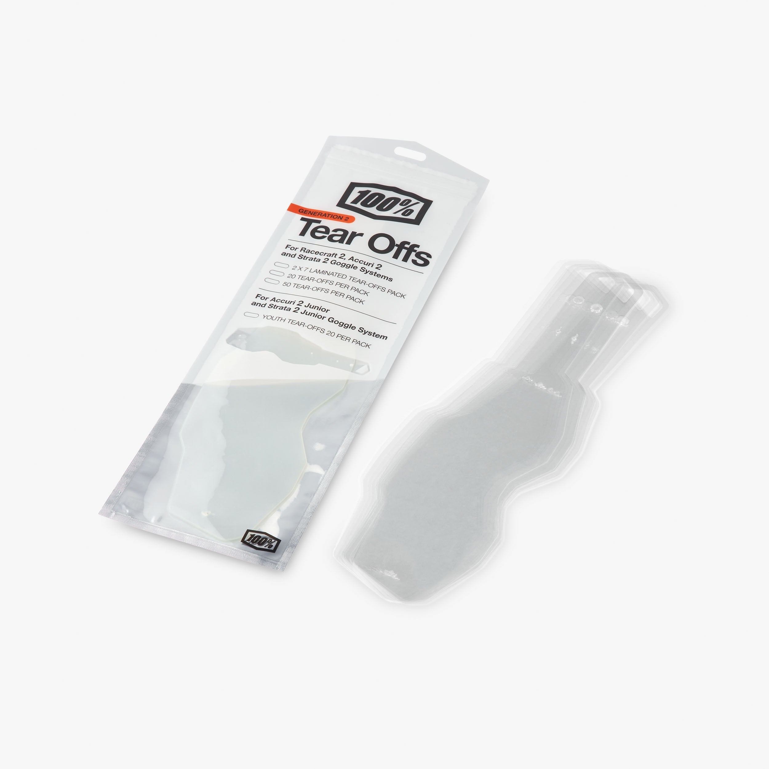 100% Accuri 2/Racecraft 2/Strata 2 Goggle Tear-Offs 20 Pack Standard Clear