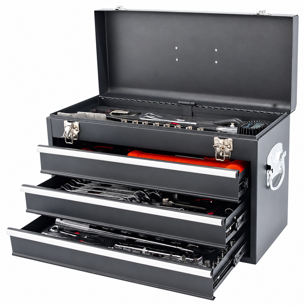 BikeMaster 3 Drawer Toolbox with 129 Piece Tool Set