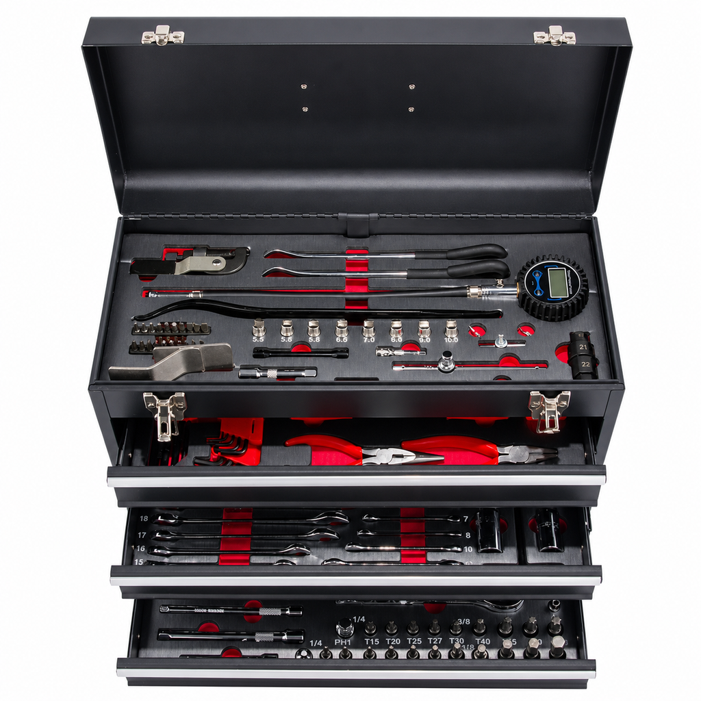 BikeMaster 3 Drawer Toolbox with 129 Piece Tool Set
