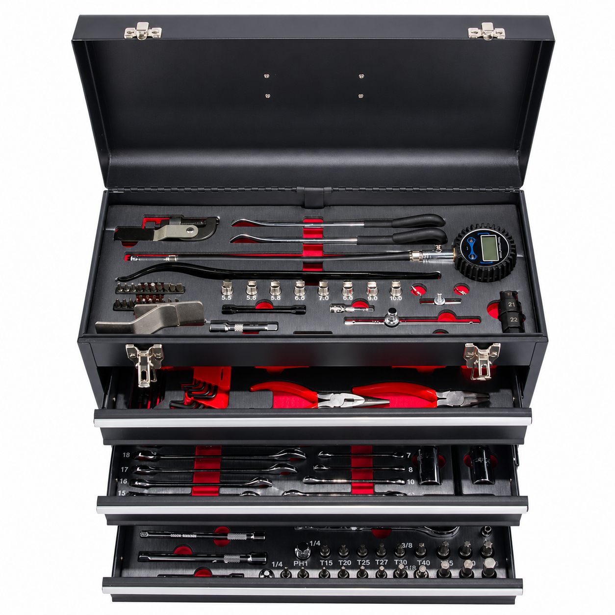 BikeMaster 3 Drawer Toolbox with 129 Piece Tool Set