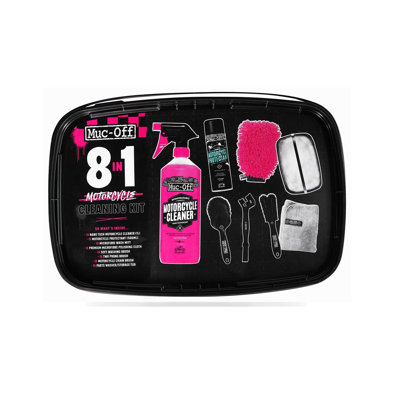 Muc-Off 8 in 1 Motorcycle Cleaning Kit - Hilly's Garage white background product image